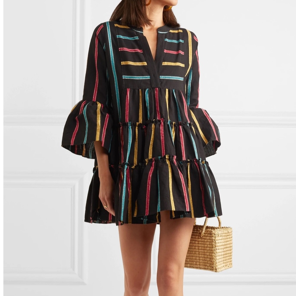Caroline Constas Lyssa Striped Cotton Mini Tiered Dress